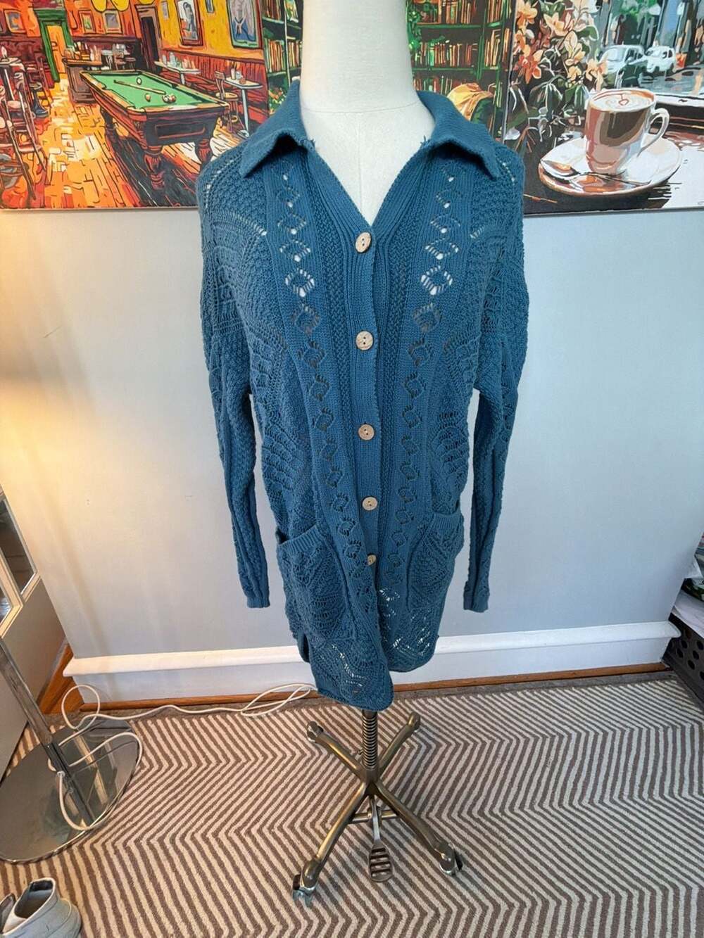 Free People Beach Get Away Fauxchet Blue Cardigan Sweater size S